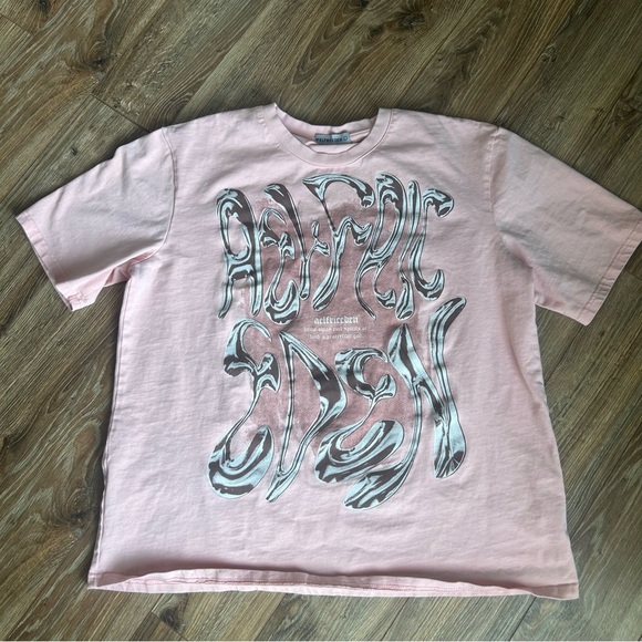 Aelfric Eden Metalic Pink Graphic Tees Men Y2k Oversized T Shirt Size L - Picture 1 of 8